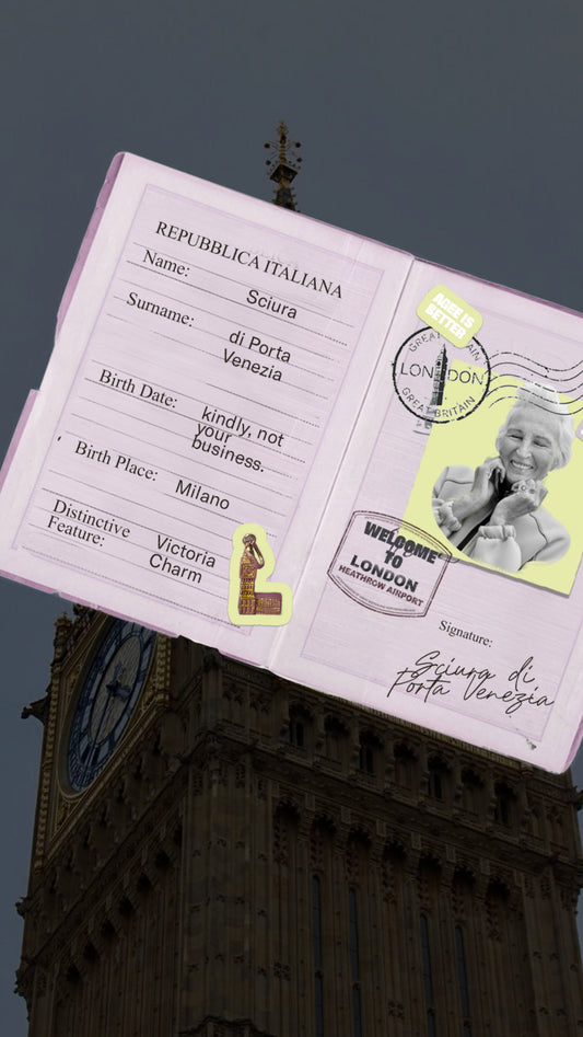 Sciura World Tour London, illustrated passport with Big Ben, ÂGÉE