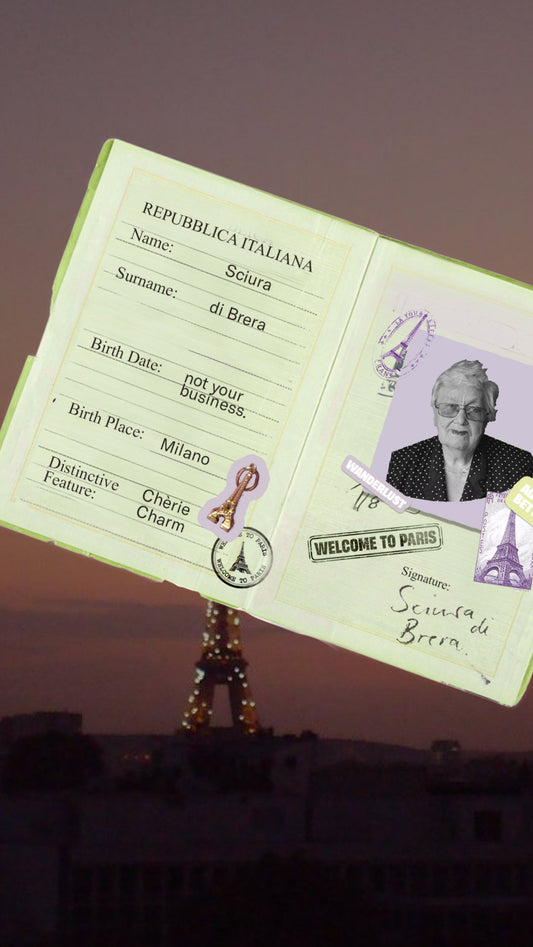 Sciura World Tour Paris, illustrated passport with Eiffel Tower, ÂGÉE