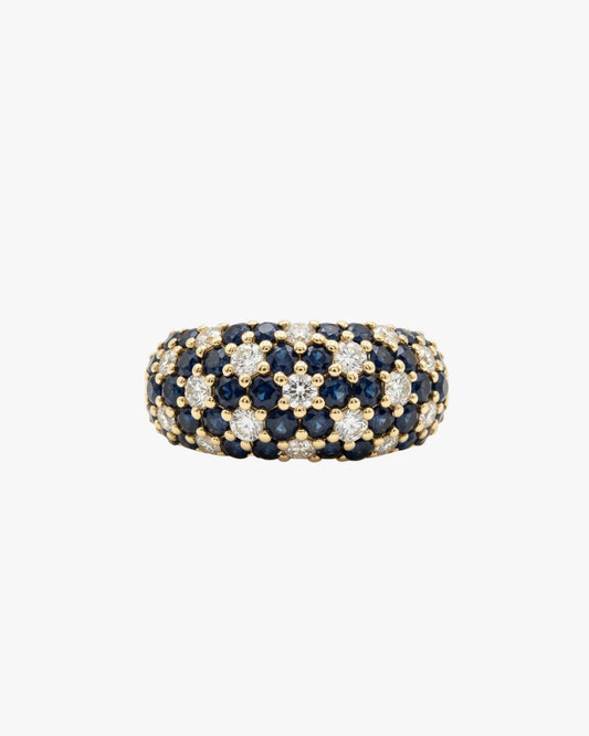 Audrey vintage bombé ring in 18kt yellow gold with sapphires and diamonds, ÂGÉE