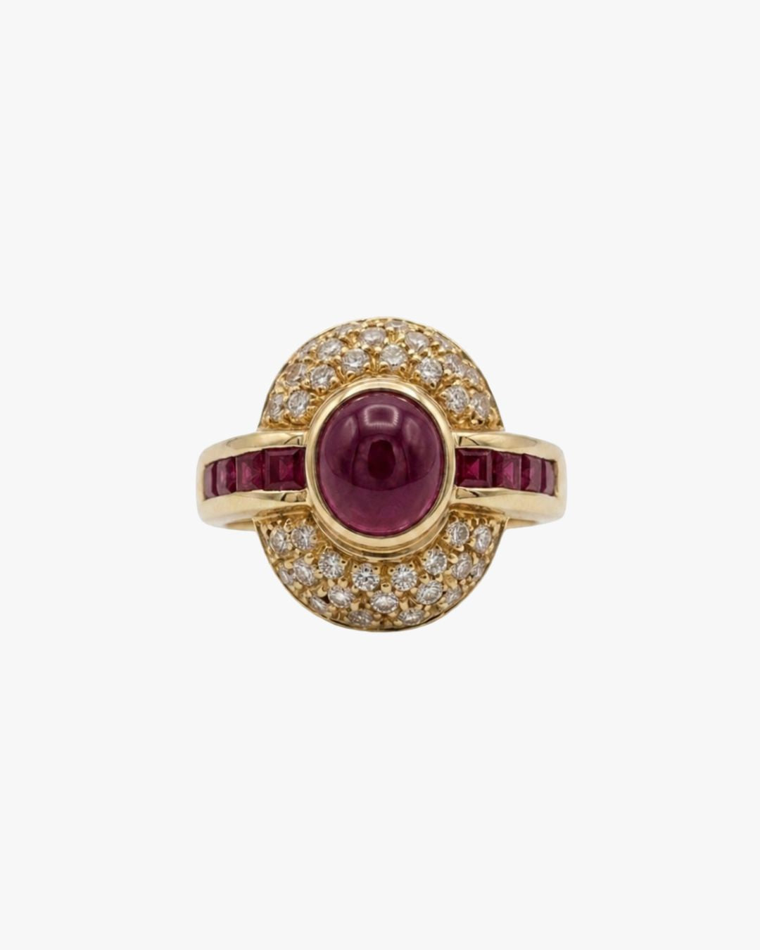 Wallis vintage ring in 18kt yellow gold with rubies and diamonds, ÂGÉE