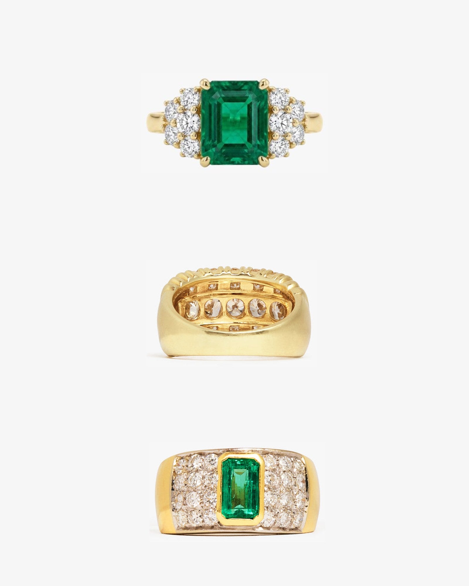 Vintage emerald rings collage — scouted by ÂGÉE Milano