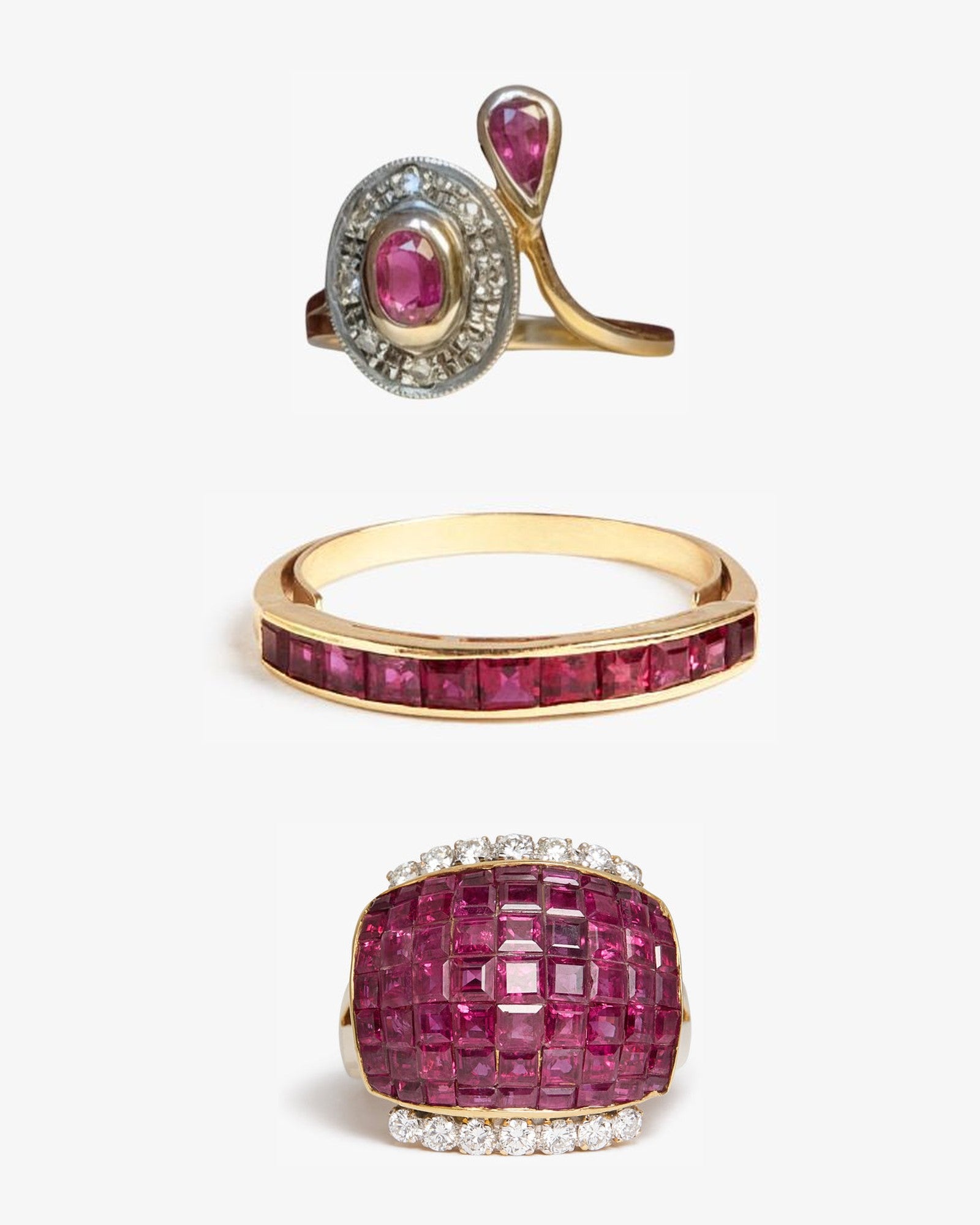Vintage ruby engagement rings still life, ÂGÉE