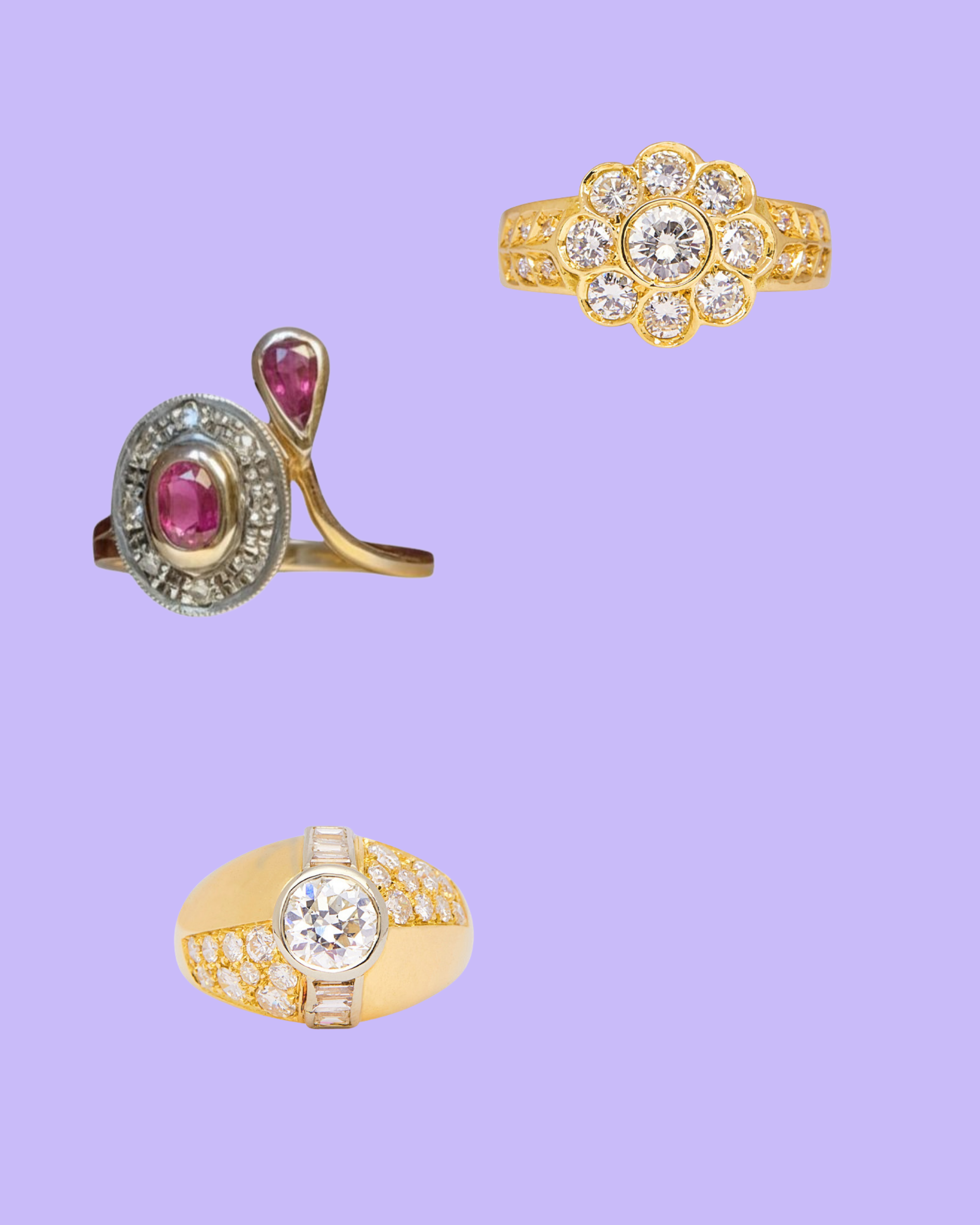 Vintage gold rings from different eras still life, ÂGÉE